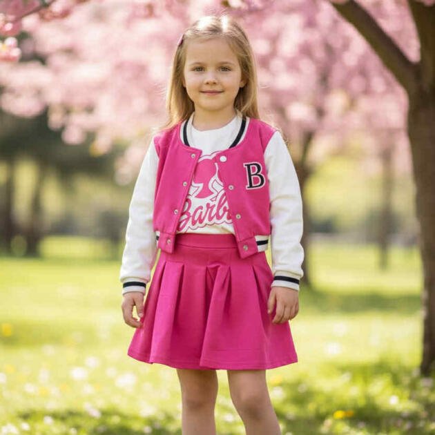 BARBIE Σετ 3 τεμαχίων για κορίτσια – Ζακέτα, μακρυμάνικη μπλούζα και φούστα