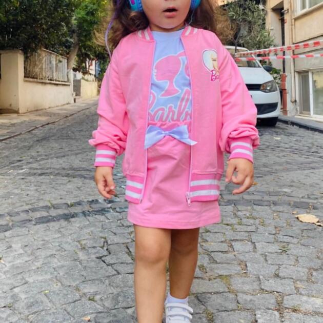 Barbie Set with Skirt, College Jacket, Blouse Pink