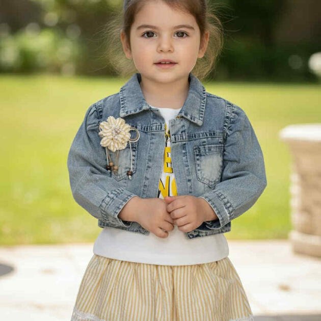 WB Dolly Jean Jacket, Βαμβακερό Λινό Ballon Φούστα ,Μπλούζα, Κίτρινο