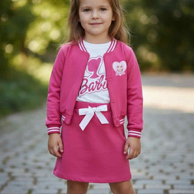 Σετ 3 τεμαχίων Barbie για κορίτσια – Ζακέτα, μακρυμάνικη μπλούζα και φούστα