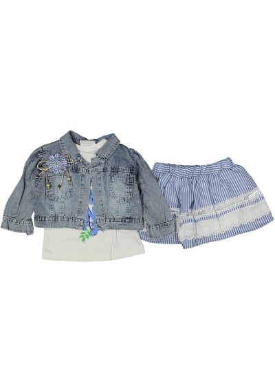 WB Dolly Jean Jacket, Βαμβακερό Λινό Ballon Φούστα ,Μπλούζα, Μπλε