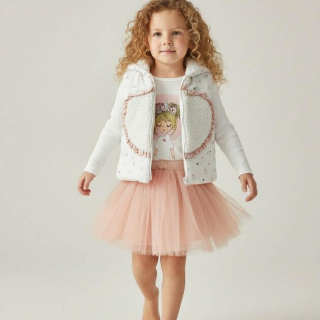 Little Star Τριπλό σετ με γιλέκο , τούλινη φούστα και μπλούζα, ροζ