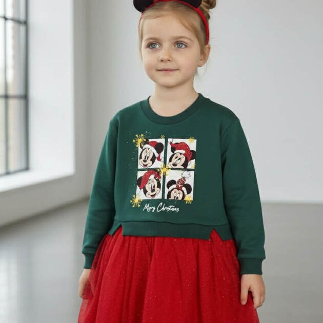 Χριστουγεννιάτικο Βαμβακερό Φόρεμα και Κορδέλα