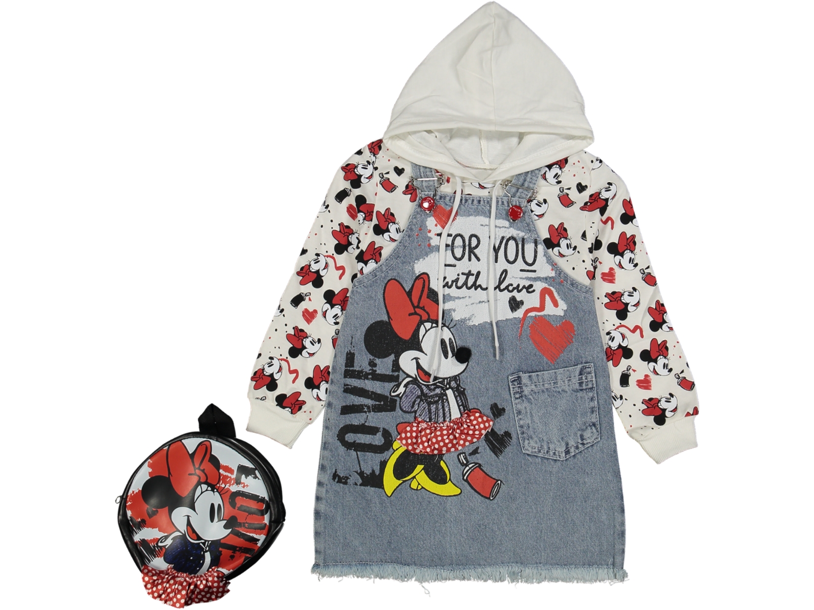 Φόρεμα σαλοπέτα Minnie, φούτερ, τσάντα Σετ