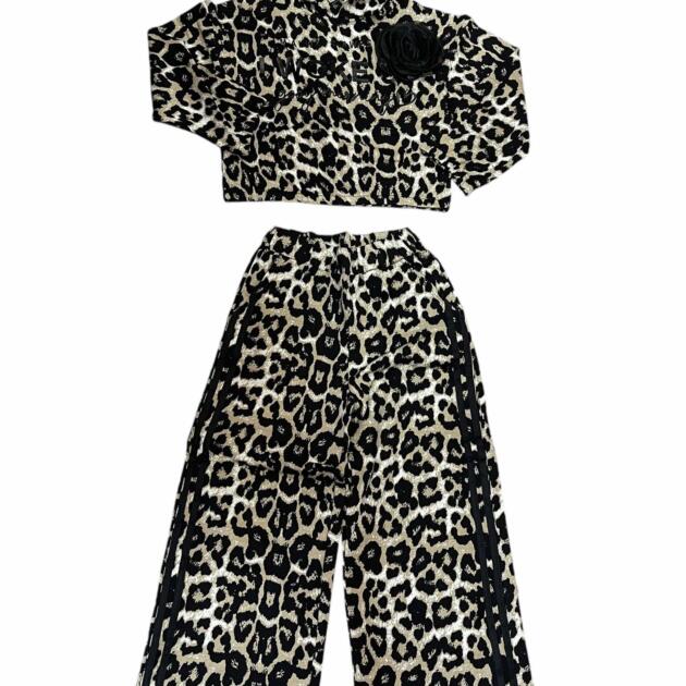 Liitle Star Leopard φόρμα Με δαντελένιο αξεσουάρ λουλούδι.