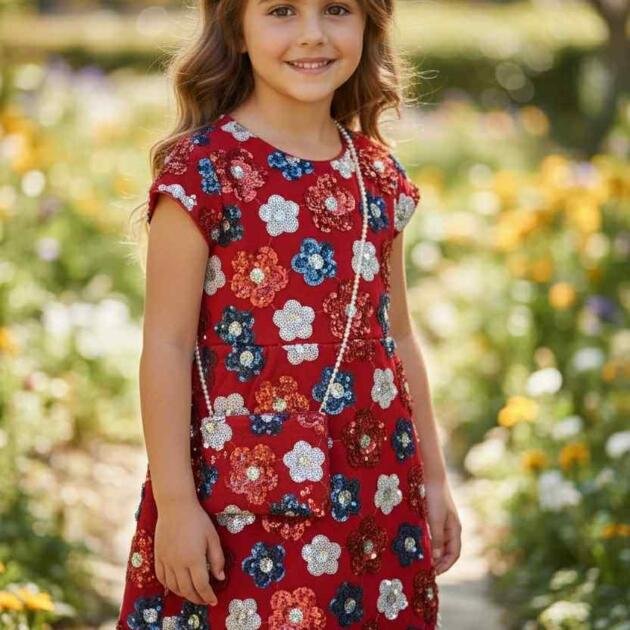 WB French Φόρεμα με Γκλίτερ και Λουλούδια