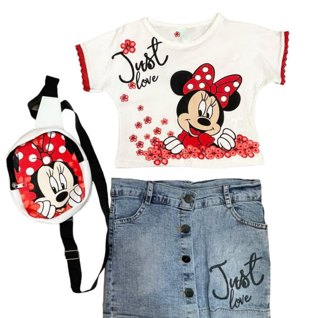 Σετ Minnie με φούστα, κροπ μπλούζα, σακίδιο πλάτης και αξεσουάρ μαλλιών