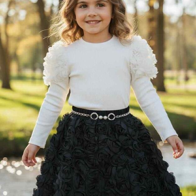 Luxe Φούστα balloon με δαντέλα και 3D λουλούδια