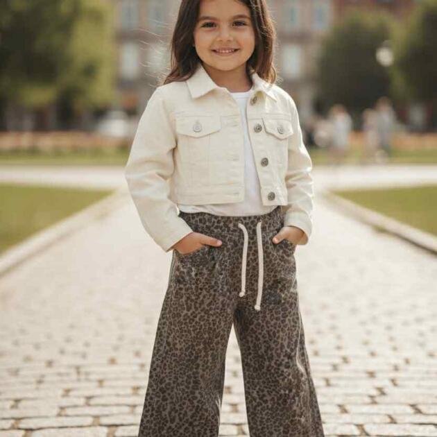 Luxe Τζιν παντελόνι με λεοπάρ σχέδιο και λάστιχο στη μέση