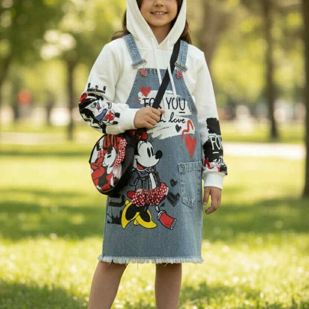 Παιδικό Σετ Σαλόπετα Jean με Φούτερ Minnie Mouse με Τσάντα