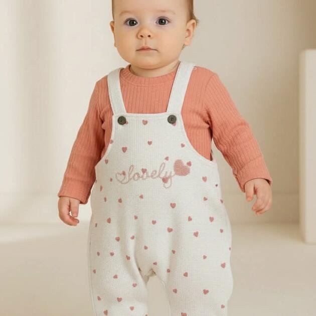 Σετ 2 τεμαχίων βρεφικό 100% βαμβάκι με Ριμπ μπλούζα & σαλοπέτα