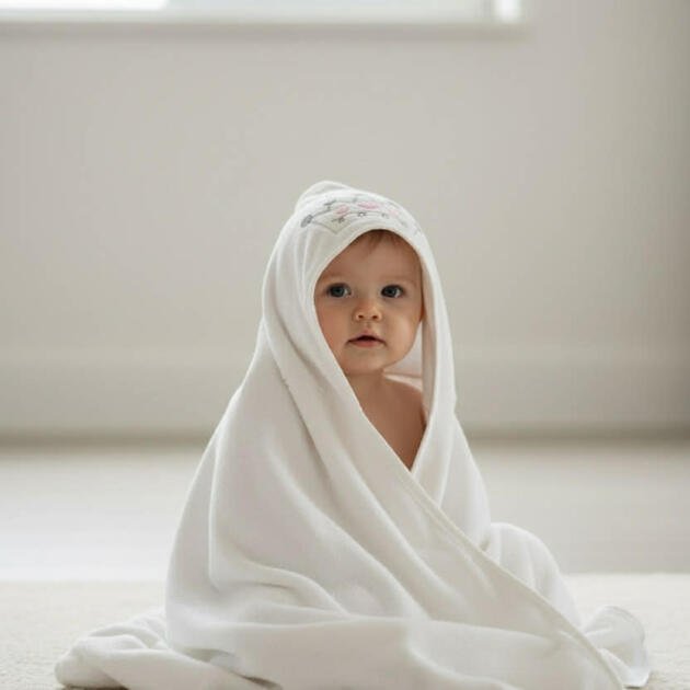 Βρεφική Πετσέτα με Κουκούλα με Κέντημα Κορώνας Πριγκίπισσας