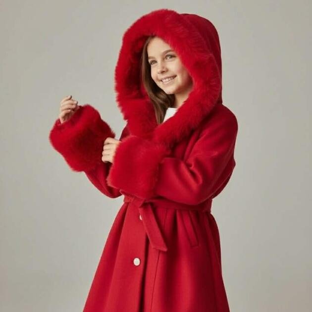 Little Star Παλτό με Γούνινο Γιακά με Κουκούλα Limited Edition
