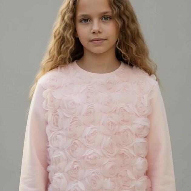 Little Star 100% βαμβακερή, ελαστική φούτερ–με 3D δαντελένιο λουλούδι Pink