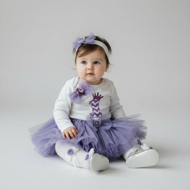 Σετ 1ων Γενεθλίων Κοριτσιού 5 τεμαχίων – 100% βαμβάκι με τούλι