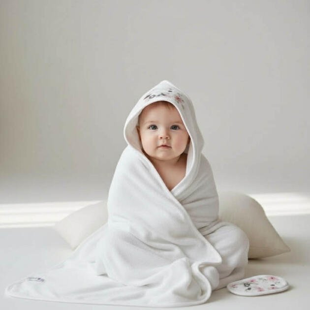 Βρεφική Πετσέτα με Κουκούλα με Κέντημα Panda