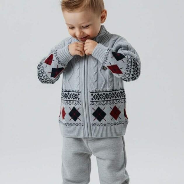 Πλεκτή Ζακέτα με Φερμουάρ και Σχέδιο