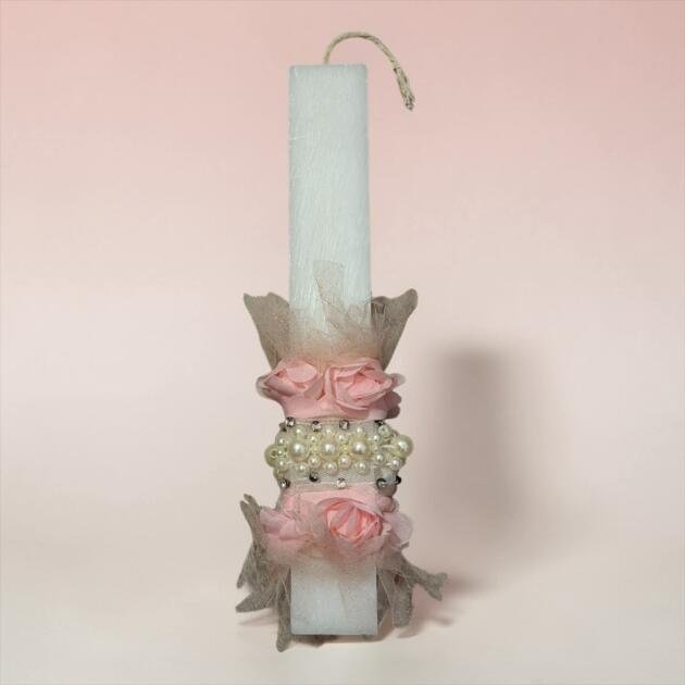 Πασχαλινή Λαμπάδα με Δαντελένιο Λουλούδι