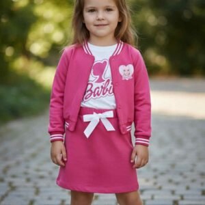 Σετ 3 τεμαχίων Barbie για κορίτσια – Ζακέτα, μακρυμάνικη μπλούζα και φούστα